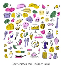 Premium Vector  A set of hand-drawn kitchen tools. cute cooking