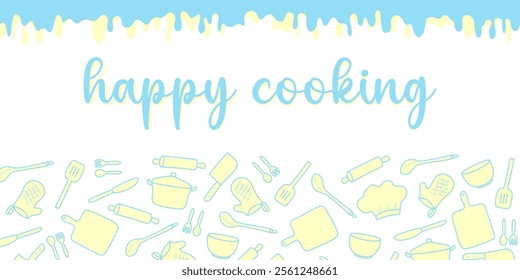 Cooking flat horizontal. Kitchen utensil and appliance cartoon texture. Kitchenware sketch clipart.