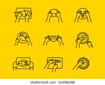 Cooking flat line icon. Top view. Vector illustration