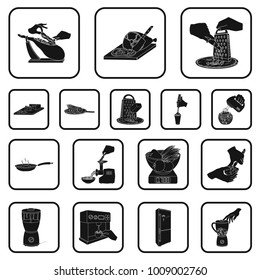 Cooking food black icons in set collection for design. Kitchen, equipment and tools vector symbol stock web illustration.