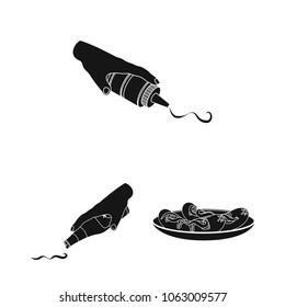 Cooking food black icons in set collection for design. Kitchen, equipment and tools vector symbol stock web illustration.