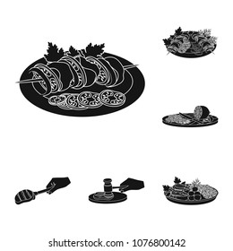 Cooking food black icons in set collection for design. Kitchen, equipment and tools vector symbol stock web illustration.