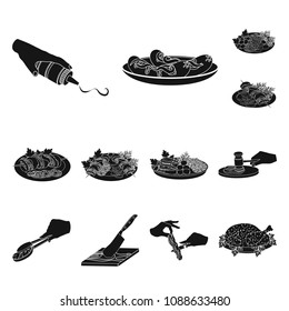 Cooking food black icons in set collection for design. Kitchen, equipment and tools vector symbol stock web illustration.