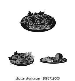 Cooking food black icons in set collection for design. Kitchen, equipment and tools vector symbol stock web illustration.