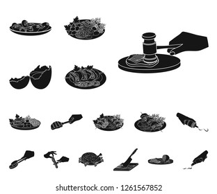 Cooking food black icons in set collection for design. Kitchen, equipment and tools vector symbol stock web illustration.
