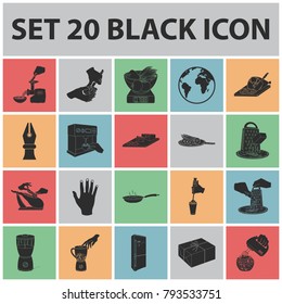 Cooking food black icons in set collection for design. Kitchen, equipment and tools vector symbol stock web illustration.
