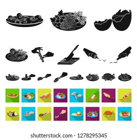 Cooking food black,flat icons in set collection for design. Kitchen, equipment and tools vector symbol stock web illustration.