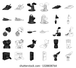 Cooking food black,outline icons in set collection for design. Kitchen, equipment and tools vector symbol stock web illustration.