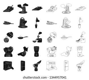 Cooking food black,outline icons in set collection for design. Kitchen, equipment and tools vector symbol stock web illustration.