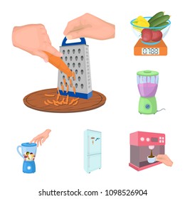 Cooking food cartoon icons in set collection for design. Kitchen, equipment and tools vector symbol stock web illustration.