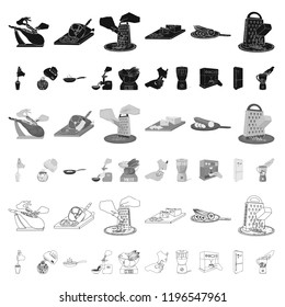 Cooking food cartoon icons in set collection for design. Kitchen, equipment and tools vector symbol stock web illustration.