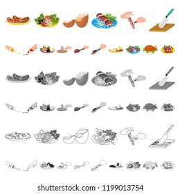 Cooking food cartoon icons in set collection for design. Kitchen, equipment and tools vector symbol stock web illustration.