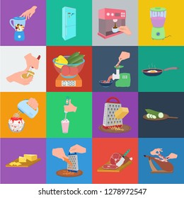 Cooking food cartoon icons in set collection for design. Kitchen, equipment and tools vector symbol stock web illustration.