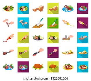 Cooking food cartoon,flat icons in set collection for design. Kitchen, equipment and tools vector symbol stock web illustration.