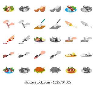 Cooking food cartoon,monochrom icons in set collection for design. Kitchen, equipment and tools vector symbol stock web illustration.