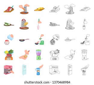 Cooking food cartoon,outline icons in set collection for design. Kitchen, equipment and tools vector symbol stock web illustration.