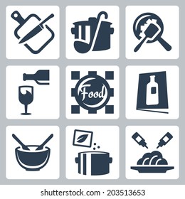 Cooking food and dining related vector icons set