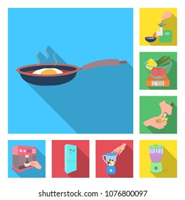 Cooking food flat icons in set collection for design. Kitchen, equipment and tools vector symbol stock web illustration.