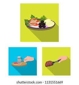 Cooking food flat icons in set collection for design. Kitchen, equipment and tools vector symbol stock web illustration.