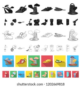 Cooking food flat icons in set collection for design. Kitchen, equipment and tools vector symbol stock web illustration.