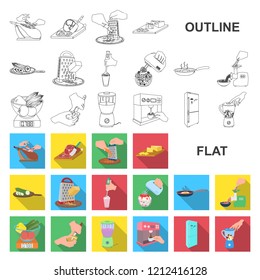 Cooking food flat icons in set collection for design. Kitchen, equipment and tools vector symbol stock web illustration.