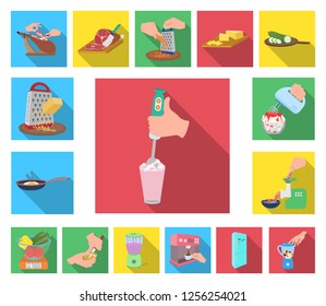 Cooking food flat icons in set collection for design. Kitchen, equipment and tools vector symbol stock web illustration.