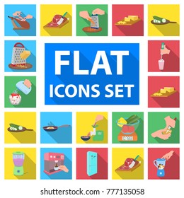 Cooking food flat icons in set collection for design. Kitchen, equipment and tools vector symbol stock web illustration.