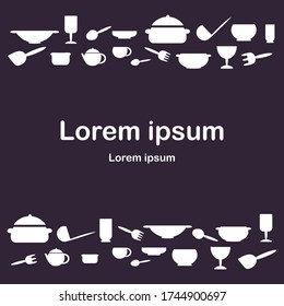 Cooking food frame template for food with Cutlery, kitchen accessories. Hand-drawn Cutlery. Space for text. Vector illustration