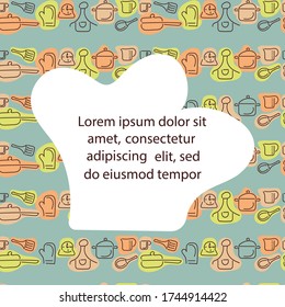 Cooking food frame template for food with Cutlery, kitchen accessories. Doodle style, hand drawn Cutlery .