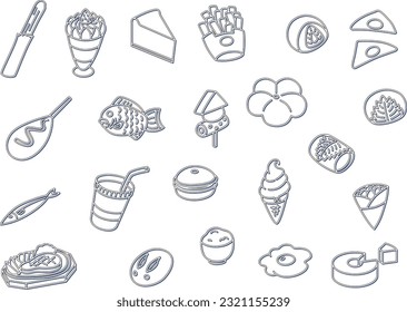 Cooking food icon set with color shadow blue