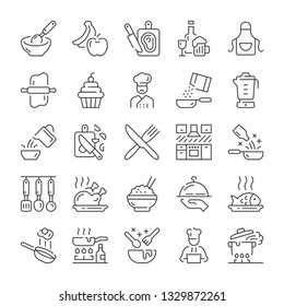 Cooking and food icons set. Line style