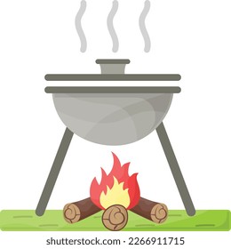 Cooking Food in Jungle concept, Making BBQ at Top of Mountain vector color icon design, Camping and outdoor symbol, extreme sports equipment sign, Wildlife and Expedition elements stock illustration 