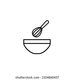 Cooking, food and kitchen concept. Collection of modern outline monochrome icons in flat style. Line icon of mixer or egg beater over bowl 