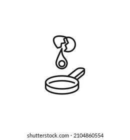 Cooking, food and kitchen concept. Collection of modern outline monochrome icons in flat style. Line icon of broken egg over frying pan as symbol of omelet 