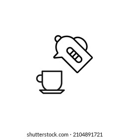 Cooking, food and kitchen concept. Collection of modern outline monochrome icons in flat style. Line icon of electrical tea over cup with handle 
