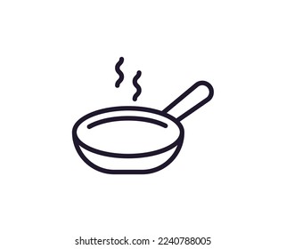 Cocina, comida, carteles de cocina. Símbolo vectorial en estilo de línea moderno. Trazo editable. Icono de línea de sartén 