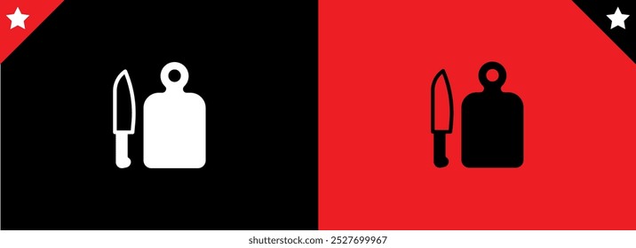 Cooking, food, kitchen signs. Vector symbol in modern line style. Editable stroke. Line icon of knife and cutting board