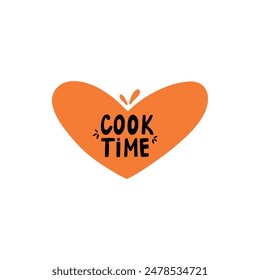 Cooking food lettering Cook Time. Kitchen badge logo, baking food typography and cook label vector on white background