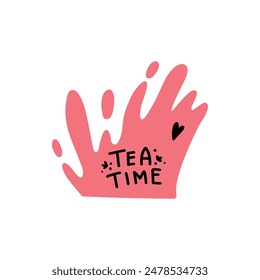 Cooking food lettering tea time. Kitchen badge logo, baking food typography and cook label vector on white background