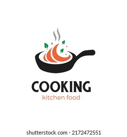 cooking food logo with pan chef vector element, cook fried noodles logo icon design elements