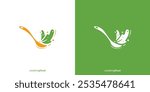 Cooking Food Logo. Cooking Soup and Green Leaf with Minimalist Style. Healthy Food Logo, Icon, Symbol, Vector, Design Inspiration.