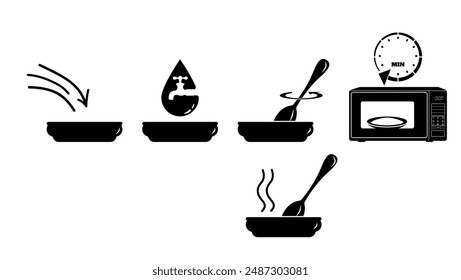 cooking food in microwave, creator of step-by-step instructions, black isolated silhouette