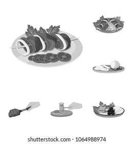 Cooking food monochrome icons in set collection for design. Kitchen, equipment and tools vector symbol stock web illustration.