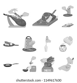 Cooking food monochrome icons in set collection for design. Kitchen, equipment and tools vector symbol stock web illustration.