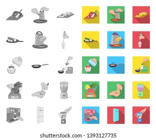 Cooking food mono,flat icons in set collection for design. Kitchen, equipment and tools vector symbol stock web illustration.