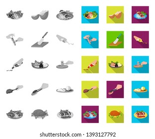 Cooking food mono,flat icons in set collection for design. Kitchen, equipment and tools vector symbol stock web illustration.