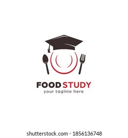 Cooking Food Nutrition Study Education Logo With Academic Graduation Cap And Plate Icon Illustration