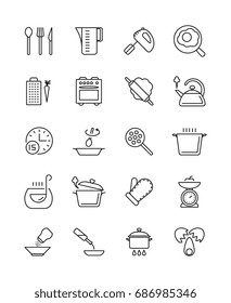 Cooking, food preparation and kitchen tools vector icons. Kitchen utensil and cooking tool spoon and fork illustration