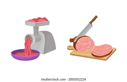 Cooking and Food Preparation Process with Kitchen Utensils and Ingredient Vector Set
