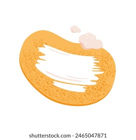 Cooking food, preparing of crepe, thin pancake with filling. Sour cream, mayonnaise, flavor sauce spreaded on pita, flatbread, tortilla. Flat isolated vector illustration on white background